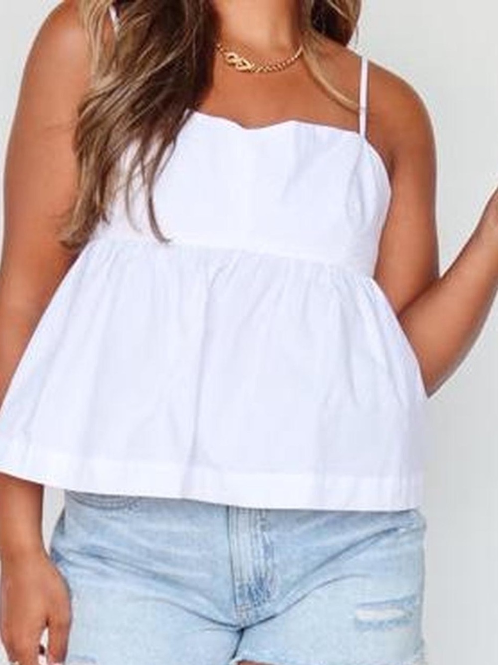 Women’s White Spaghetti Strap Peplum Tank Top